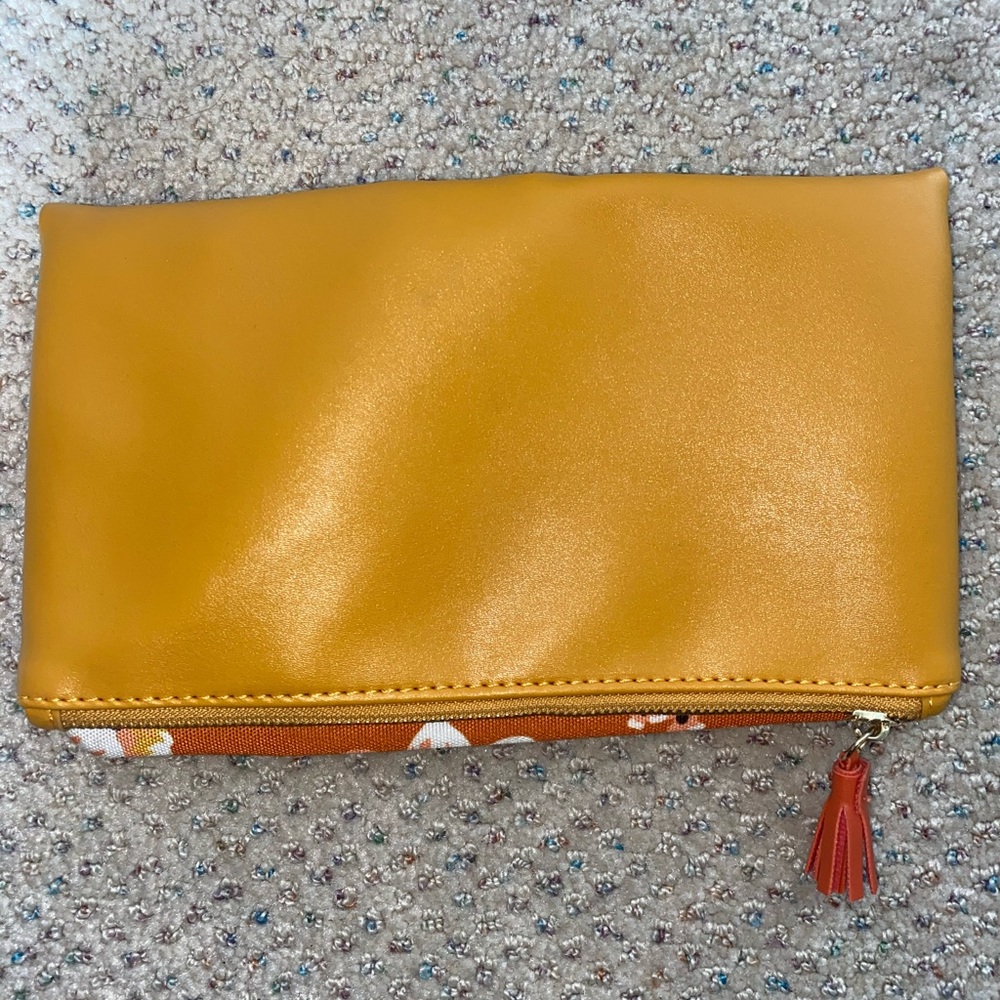 Mustard yellow/floral reversible clutch bag!
